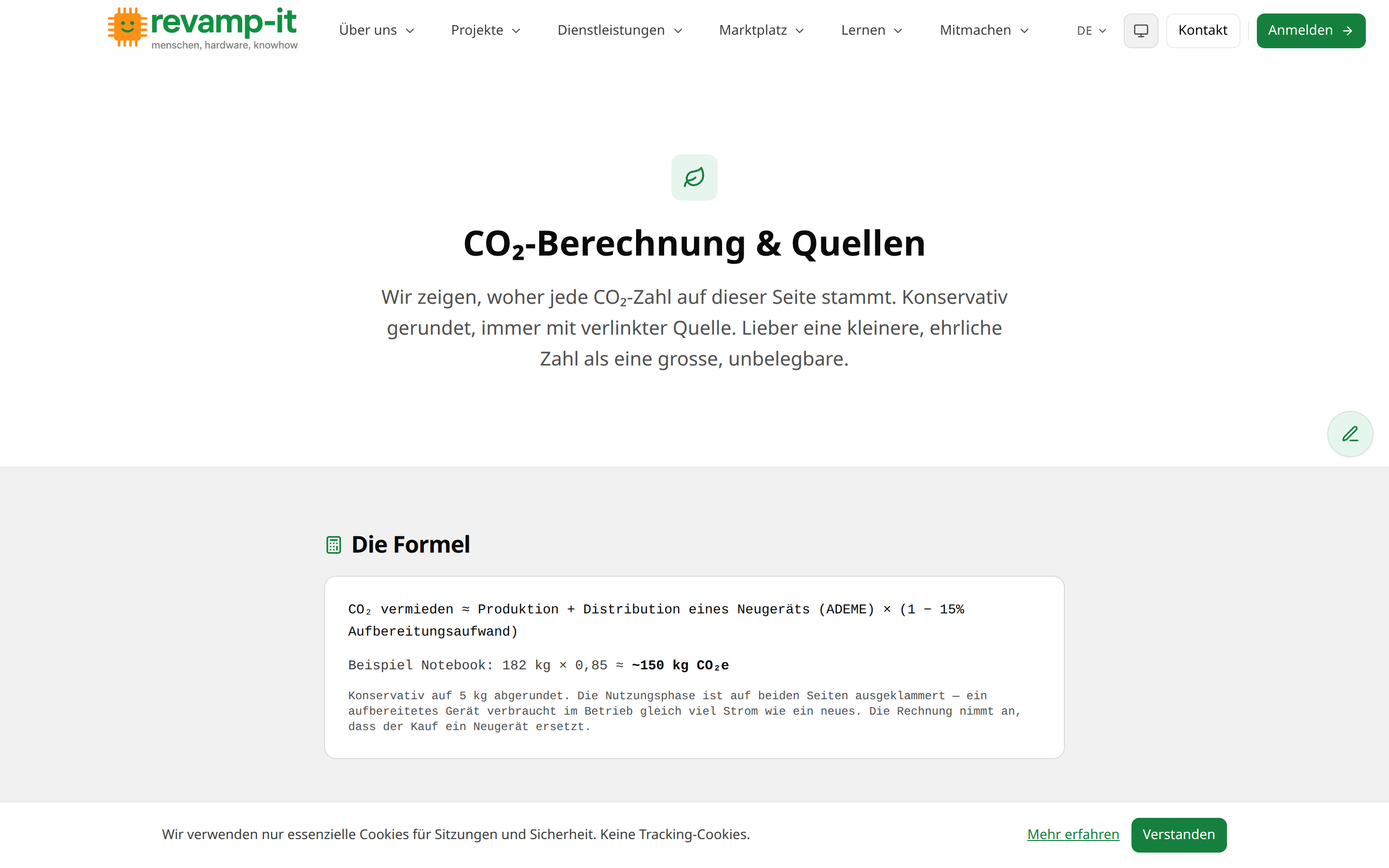 CO₂-Methodik auf der Transparenz-Seite