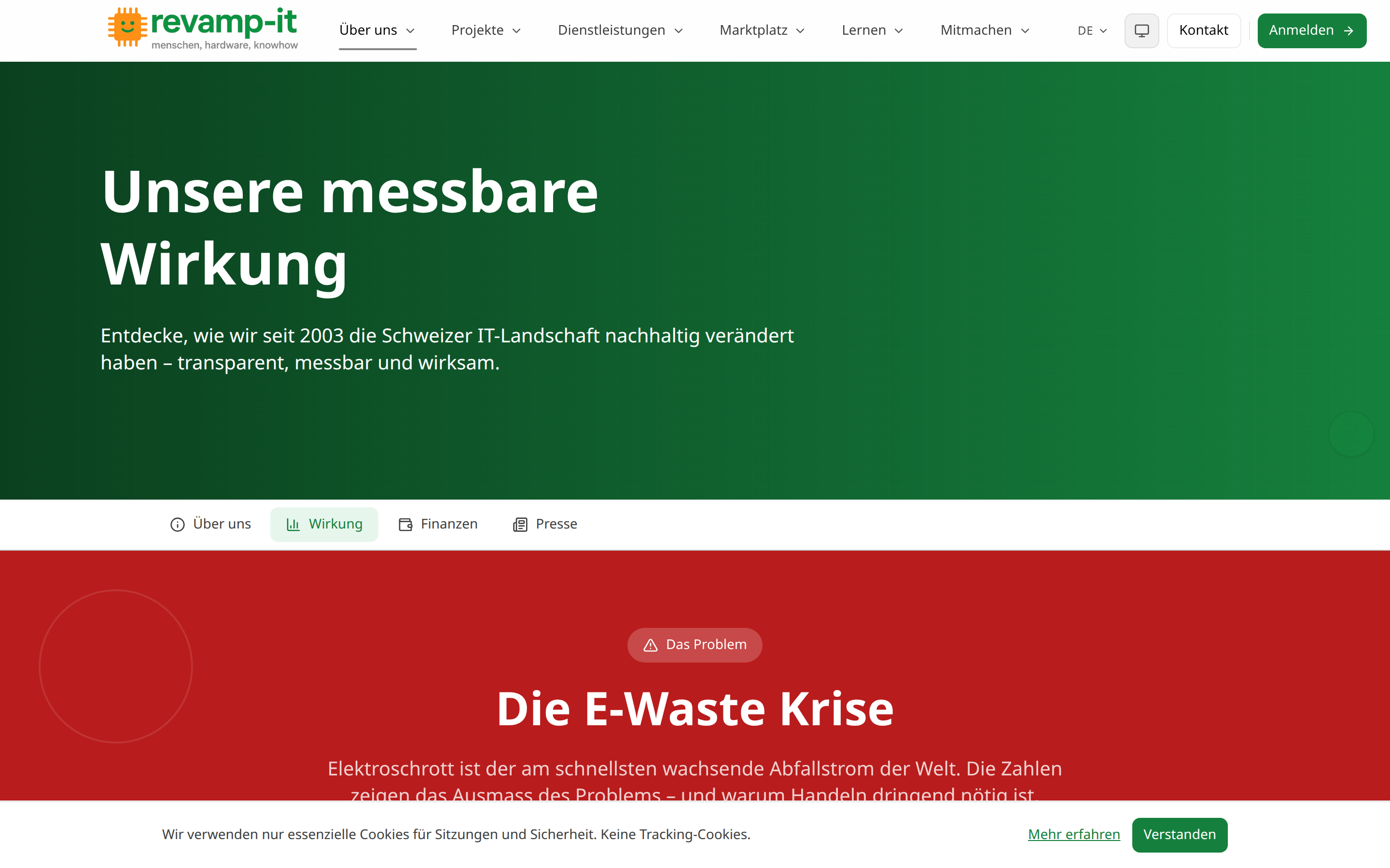 Die Wirkungs-Seite «Unsere messbare Wirkung» mit dem Abschnitt zur E-Waste-Krise